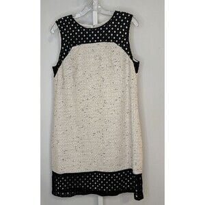 Ann Taylor Dress Women’s 8 Black Ivory Tweed Shift Sleeveless Sheath Lace Trim